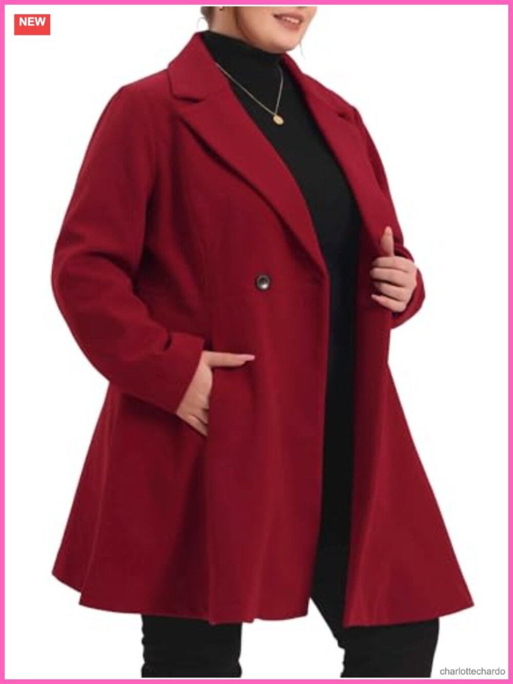 Plus Size A Line Peacoat Long Trench Coat Notch Lapel Double Breasted - Picture 1 of 4
